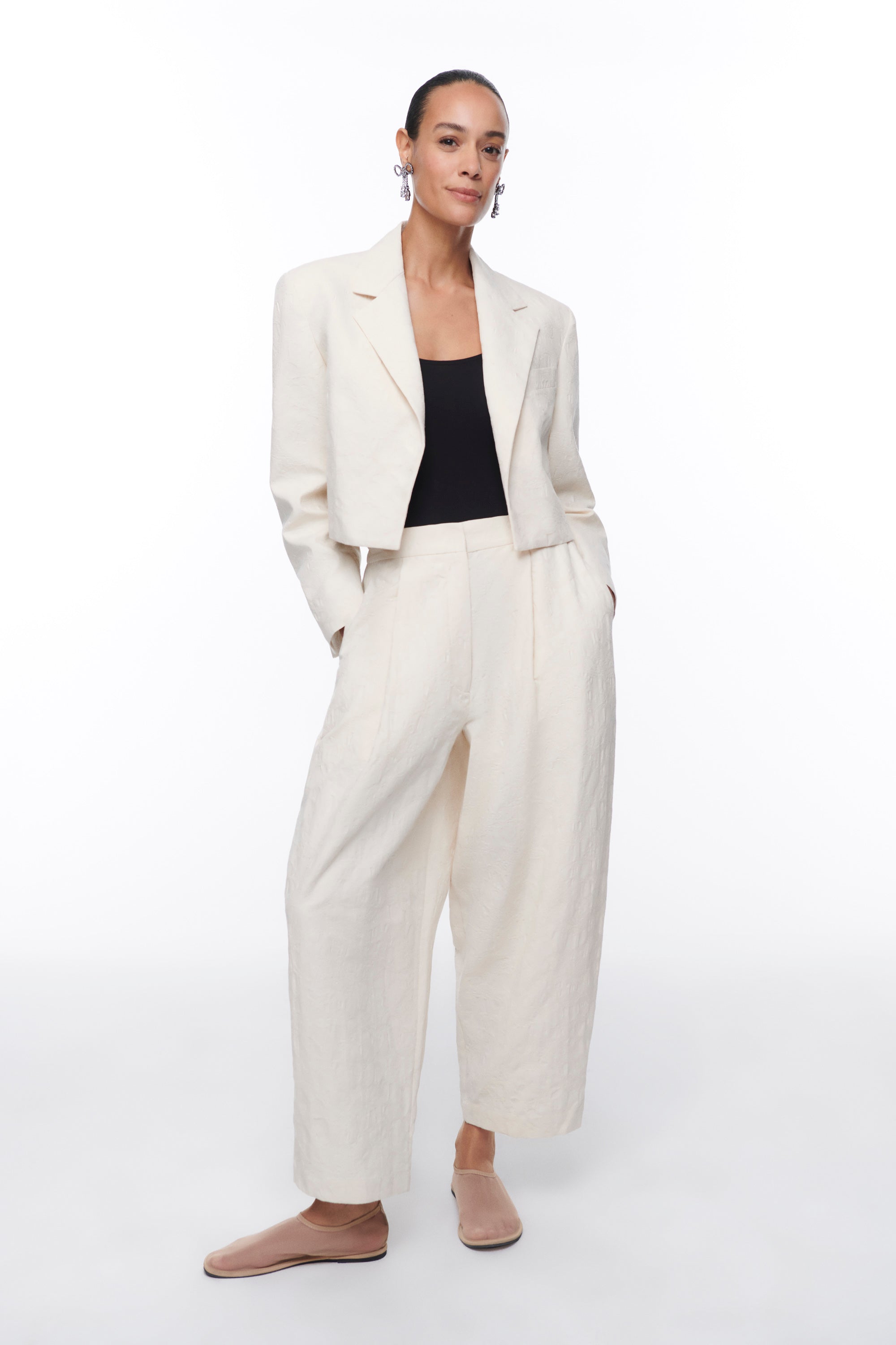 LAS FLORES TEXTURED TROUSERS VANILLA