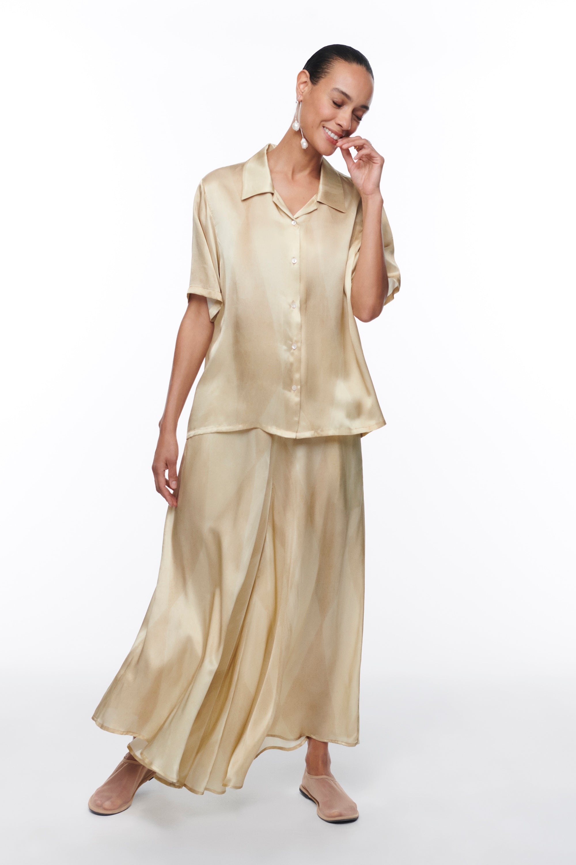 SILK PALAZZO TROUSERS SEA MIST