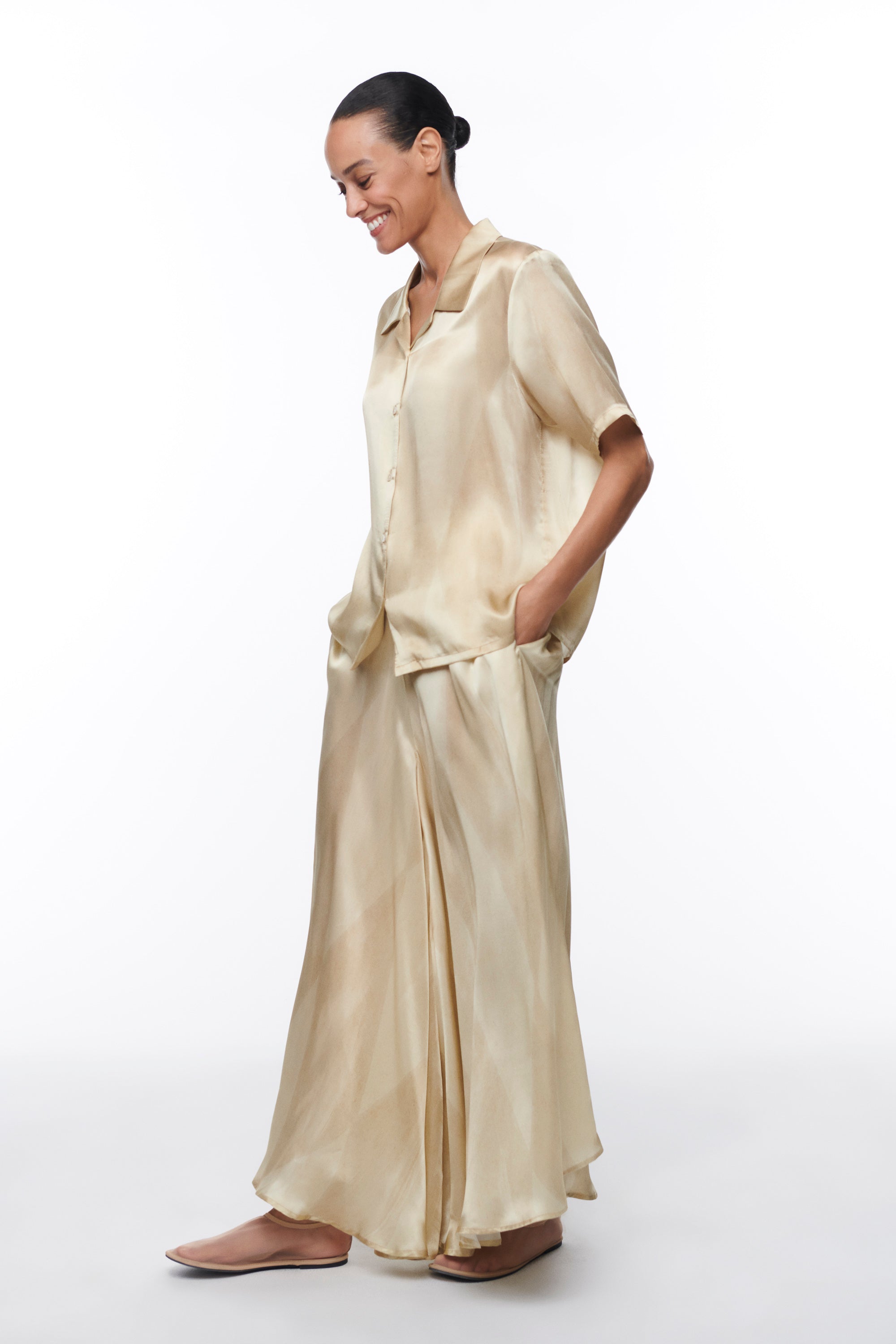 SILK PALAZZO TROUSERS SEA MIST