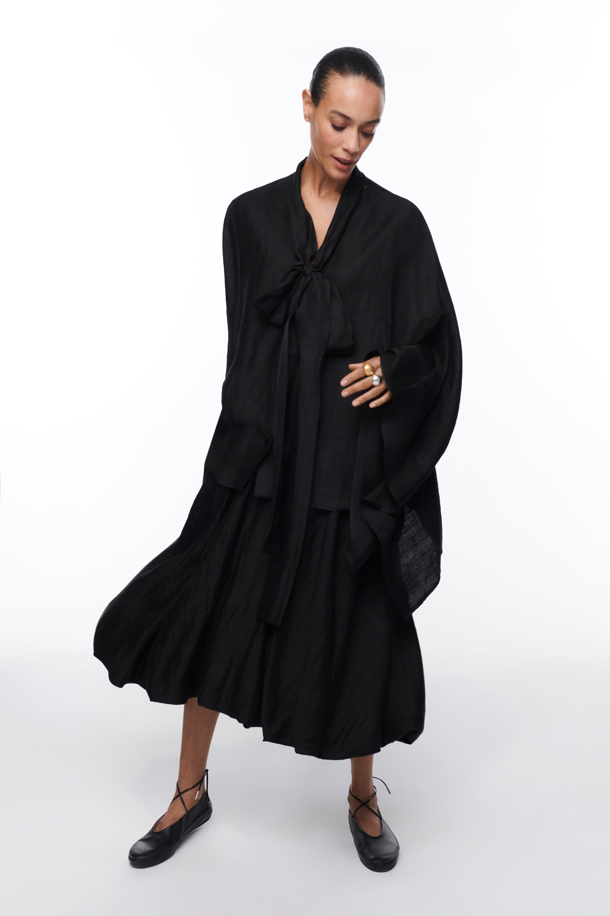 LINEN ASYMMETRIC SHIRT BLACK AMAPOLA