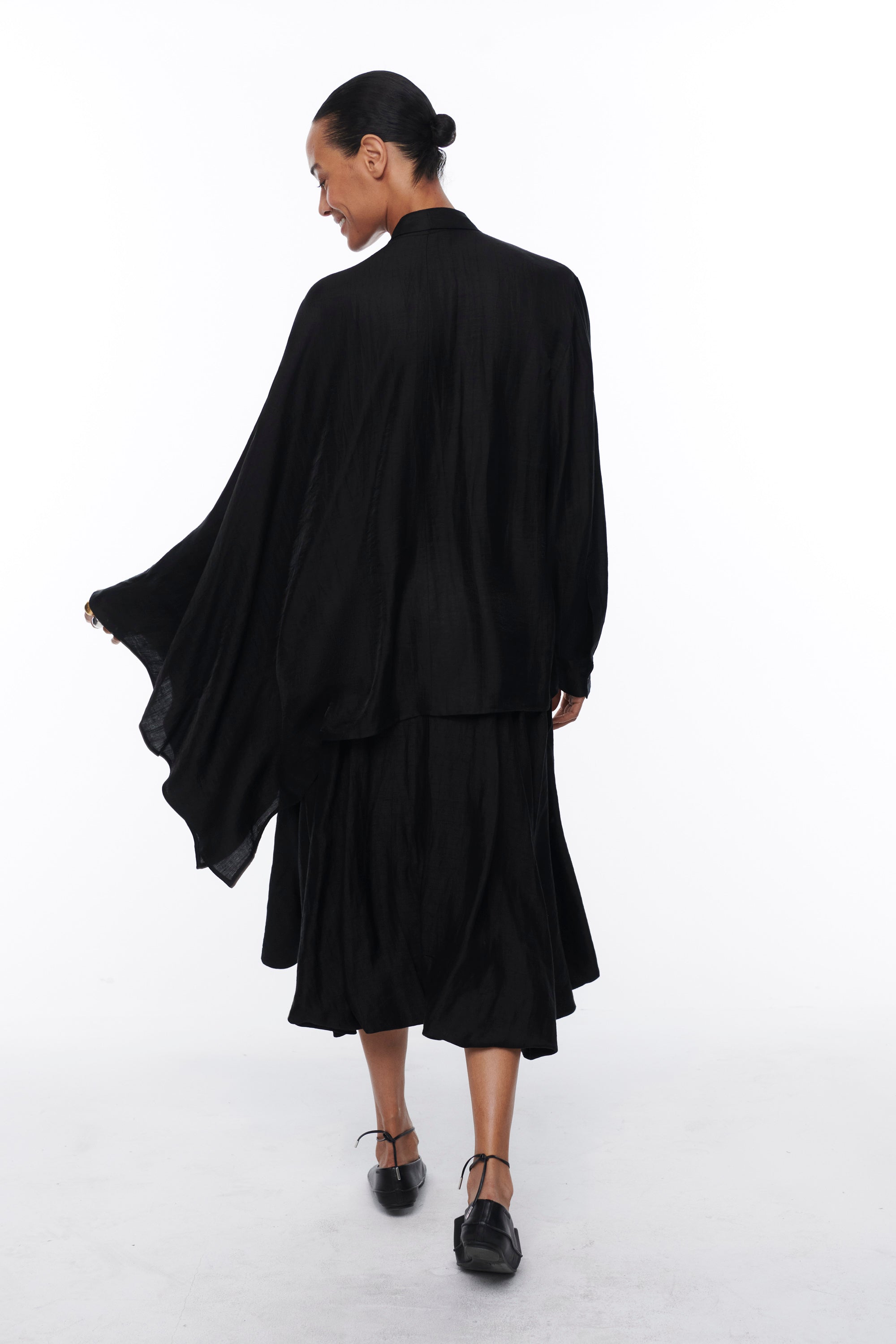 LINEN ASYMMETRIC SHIRT BLACK AMAPOLA