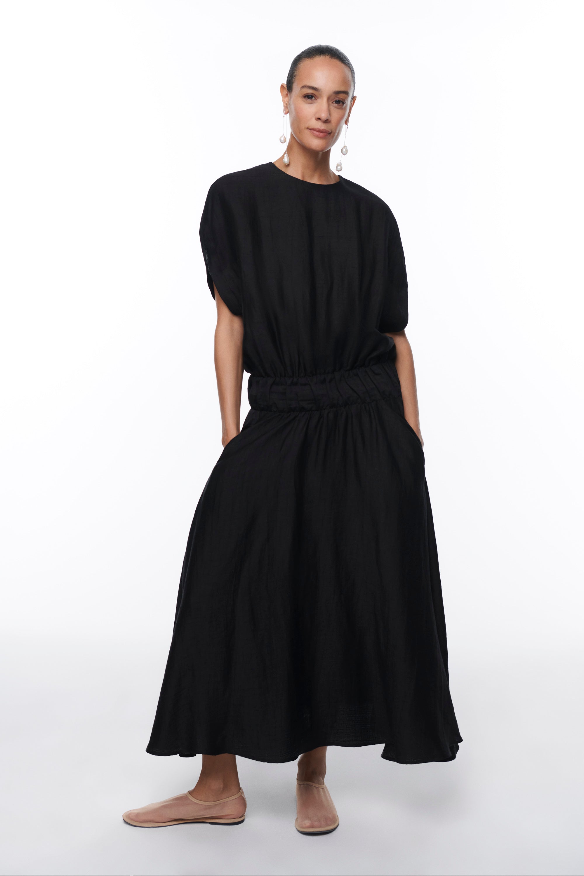 LINEN DRESS BLACK AMAPOLA