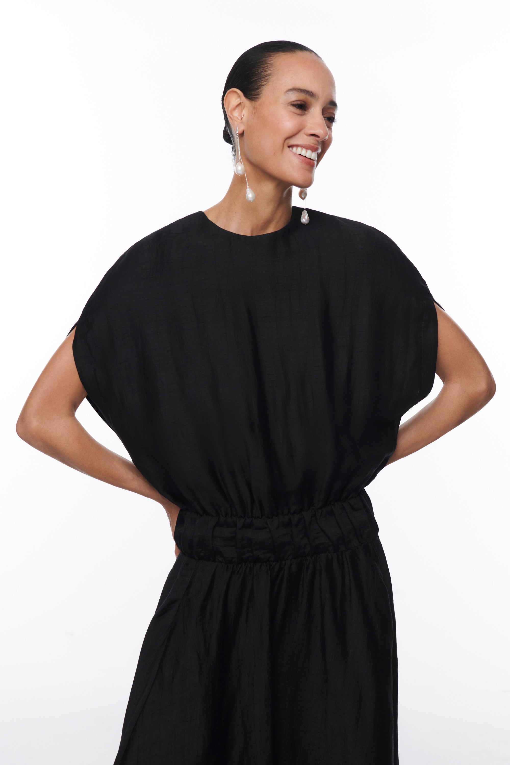 LINEN DRESS BLACK AMAPOLA