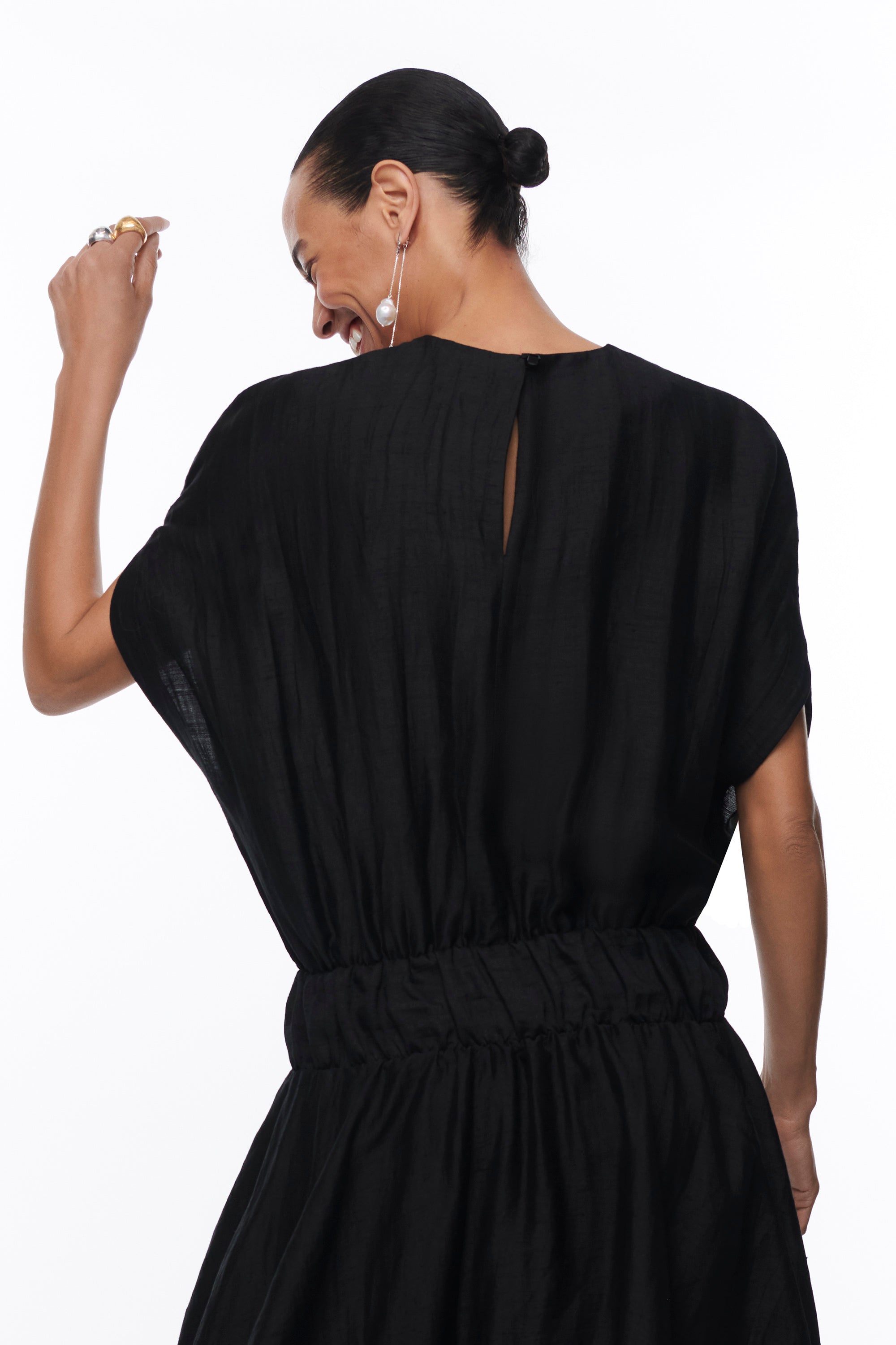 LINEN DRESS BLACK AMAPOLA