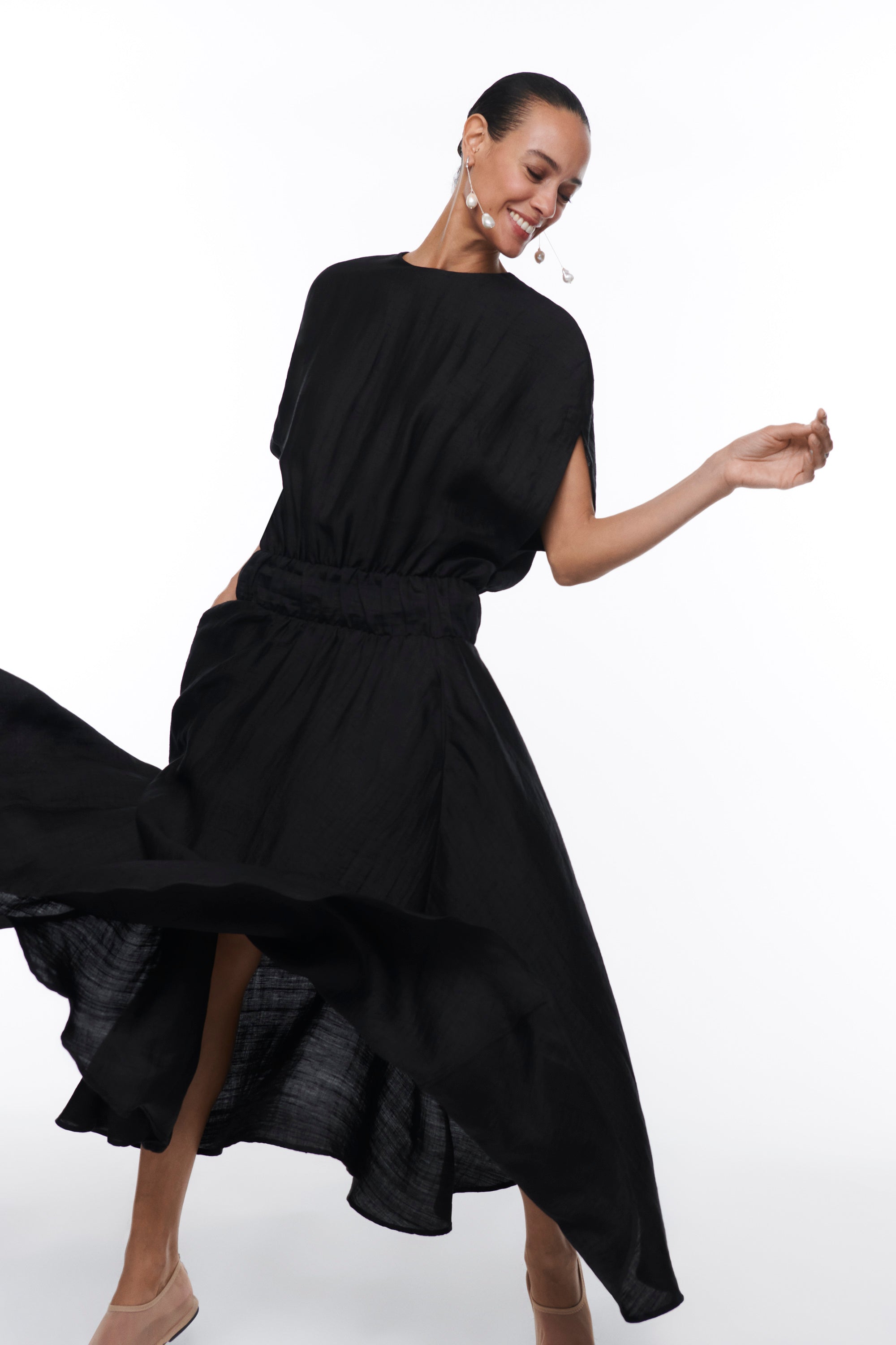 LINEN DRESS BLACK AMAPOLA