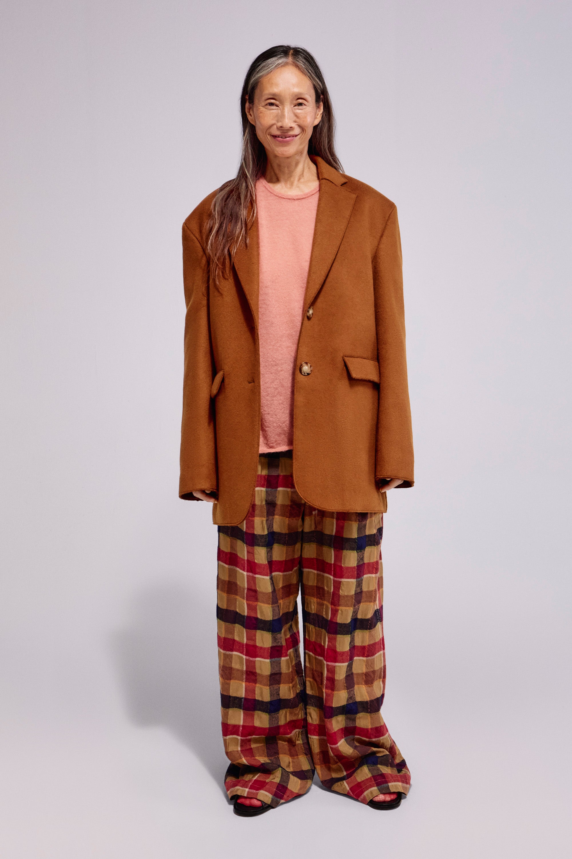 Wool-Cashmere Double-Faced Blazer Coat Caramel