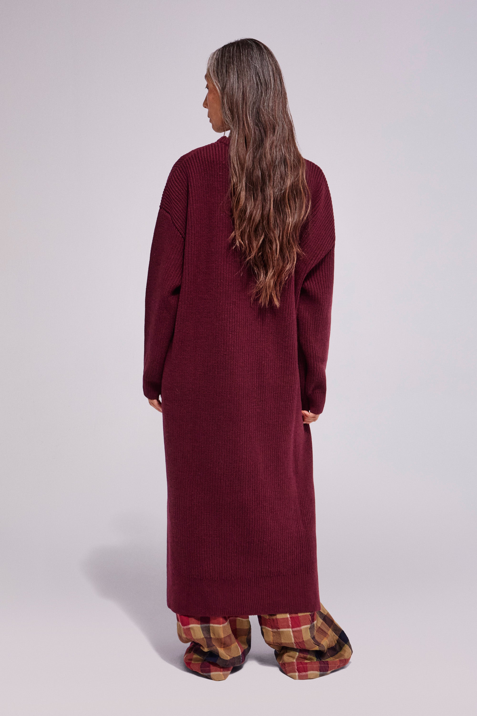 Wool-Cashmere Long Dress Burgundy