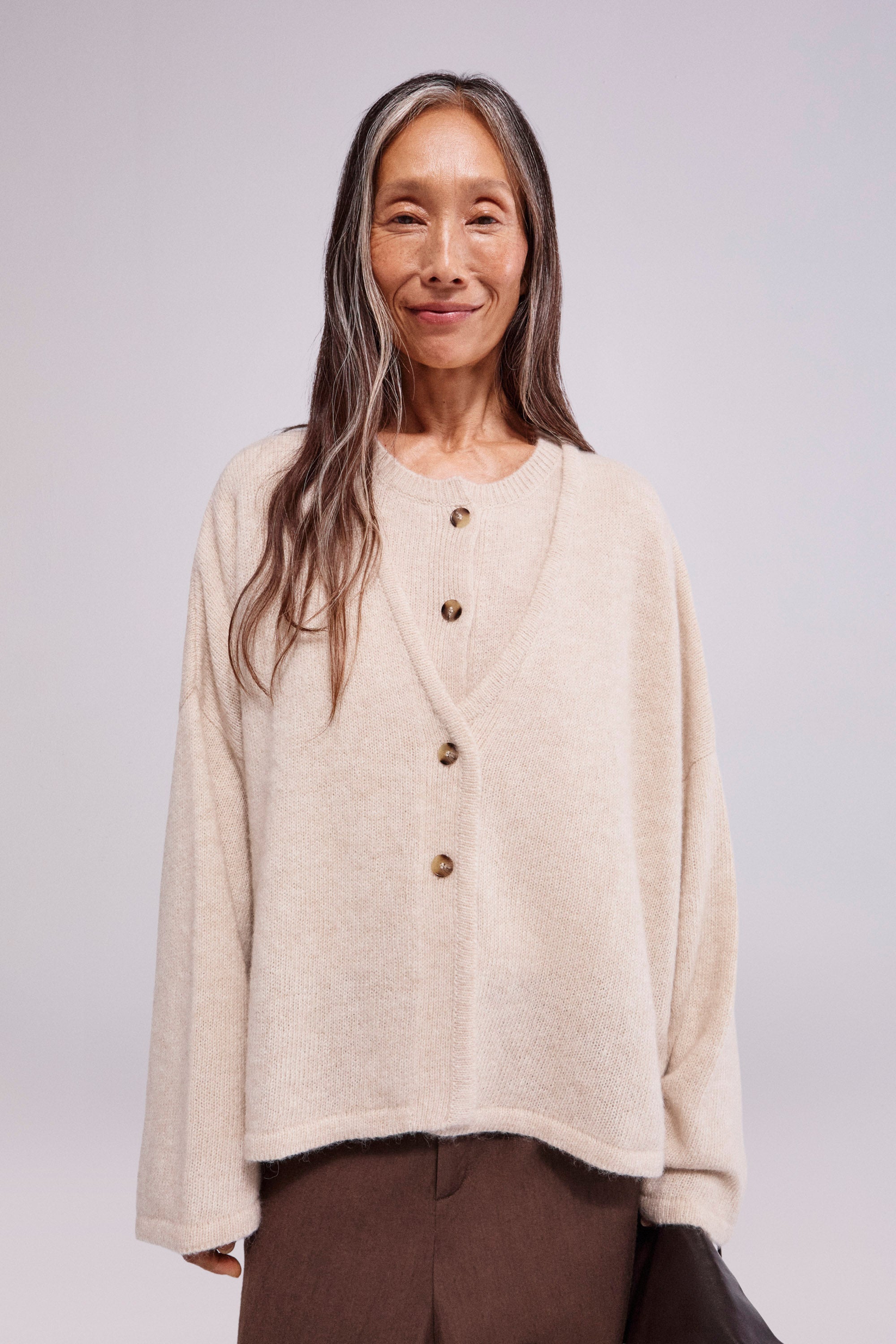 Baby Alpaca Cardigan Melange Beige