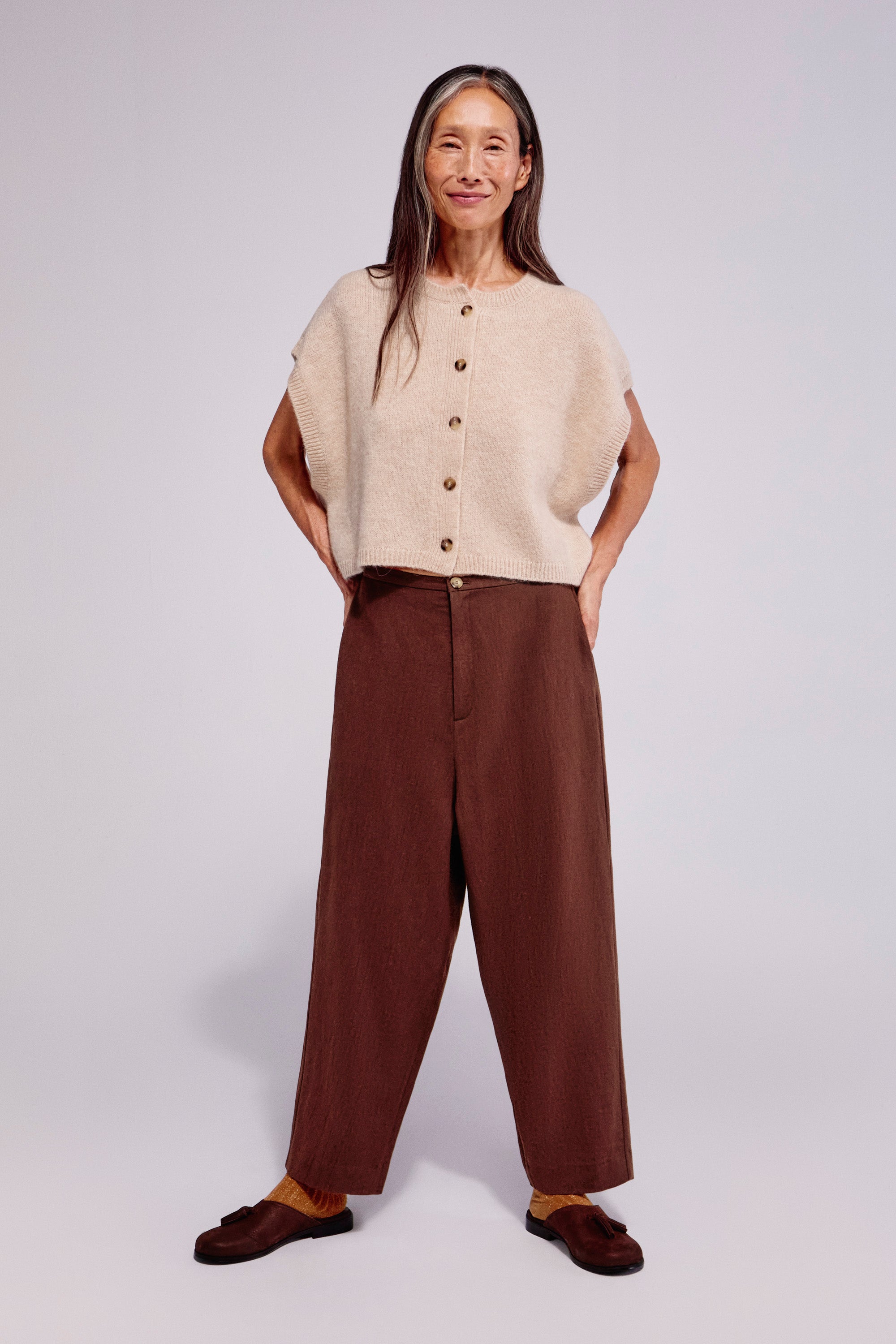 Wool-Ramie Trousers Chocolate