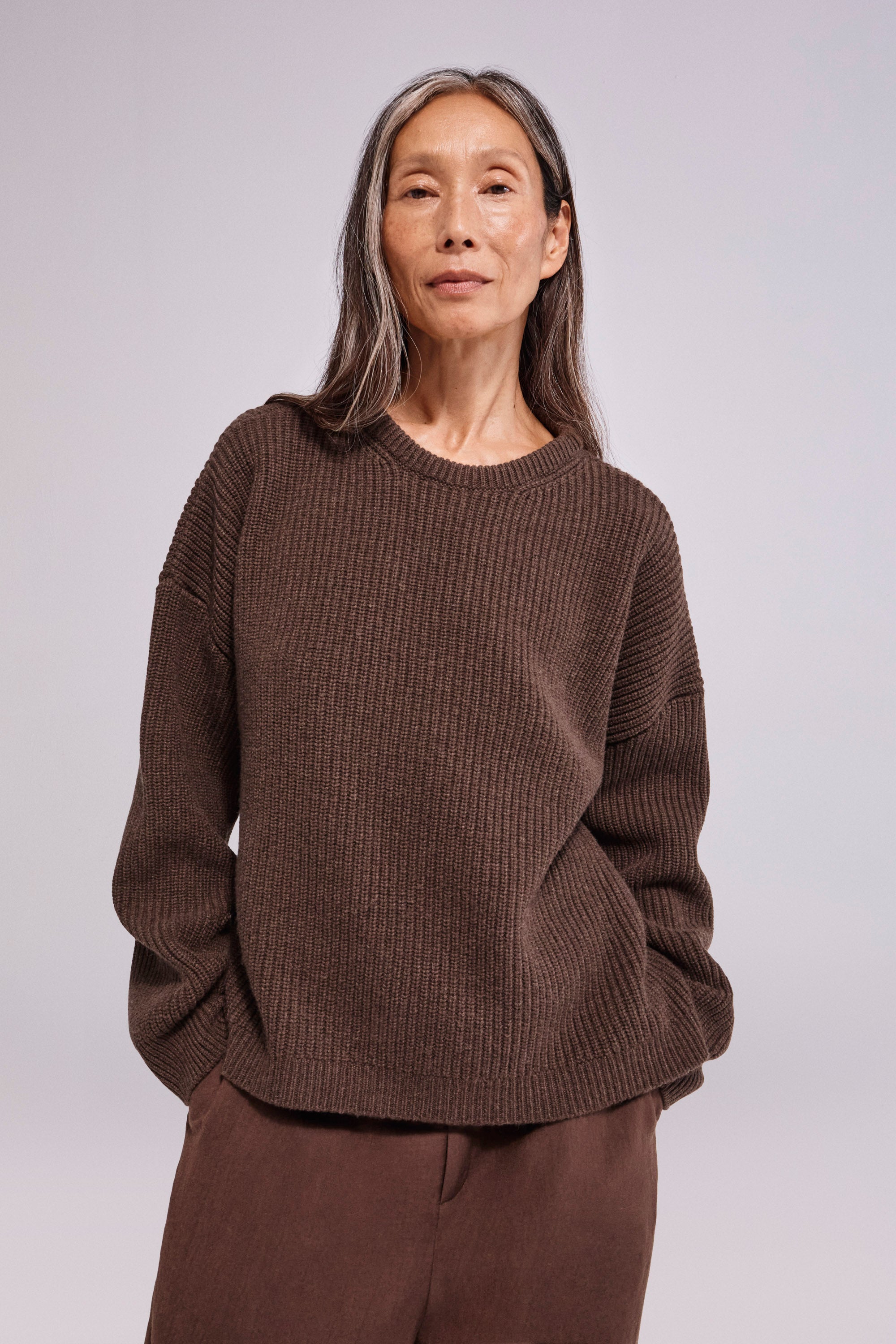 Wool-Cashmere Boxy Sweater Chocolate