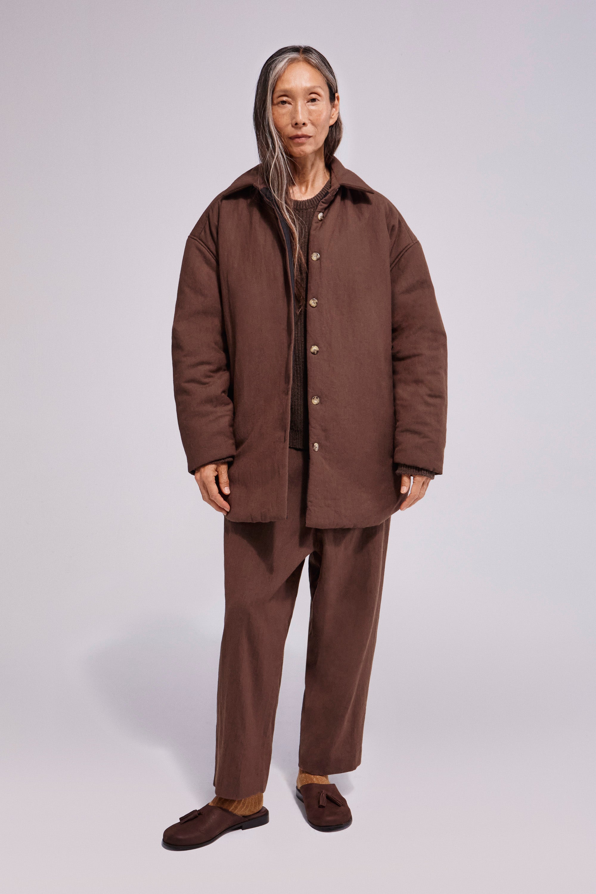 Wool-Ramie Overshirt Chocolate