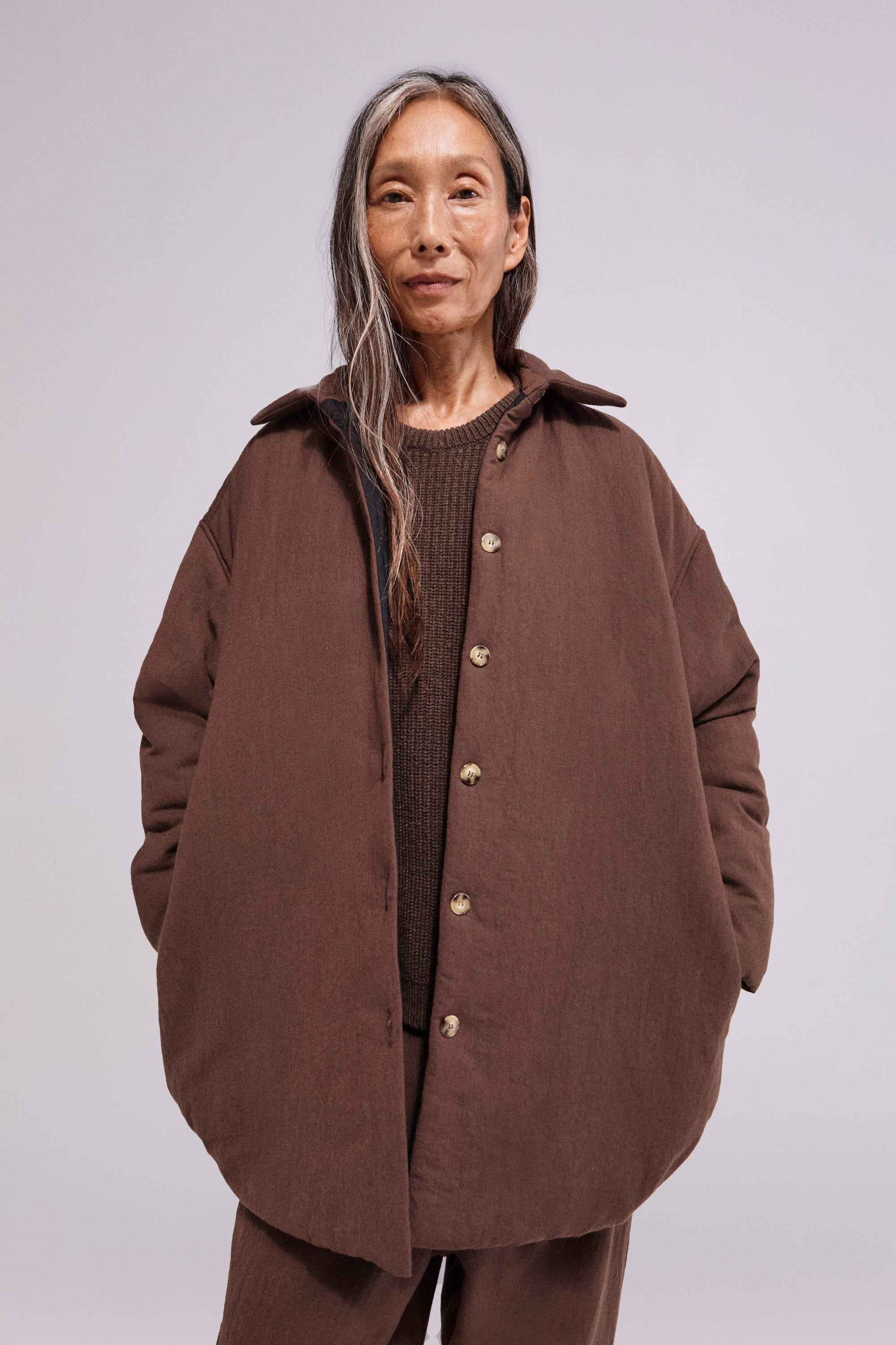 Wool-Ramie Overshirt Chocolate