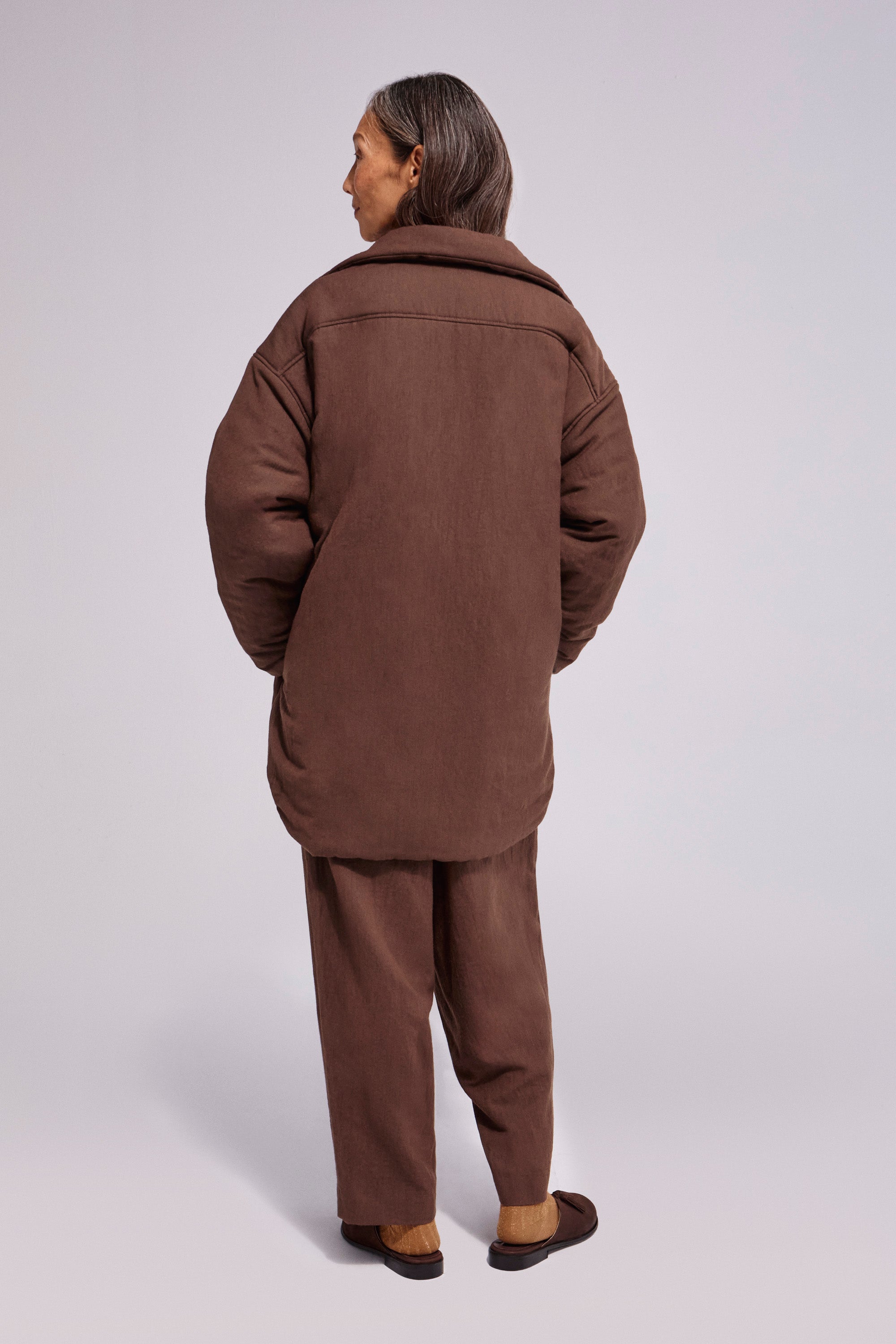 Wool-Ramie Overshirt Chocolate