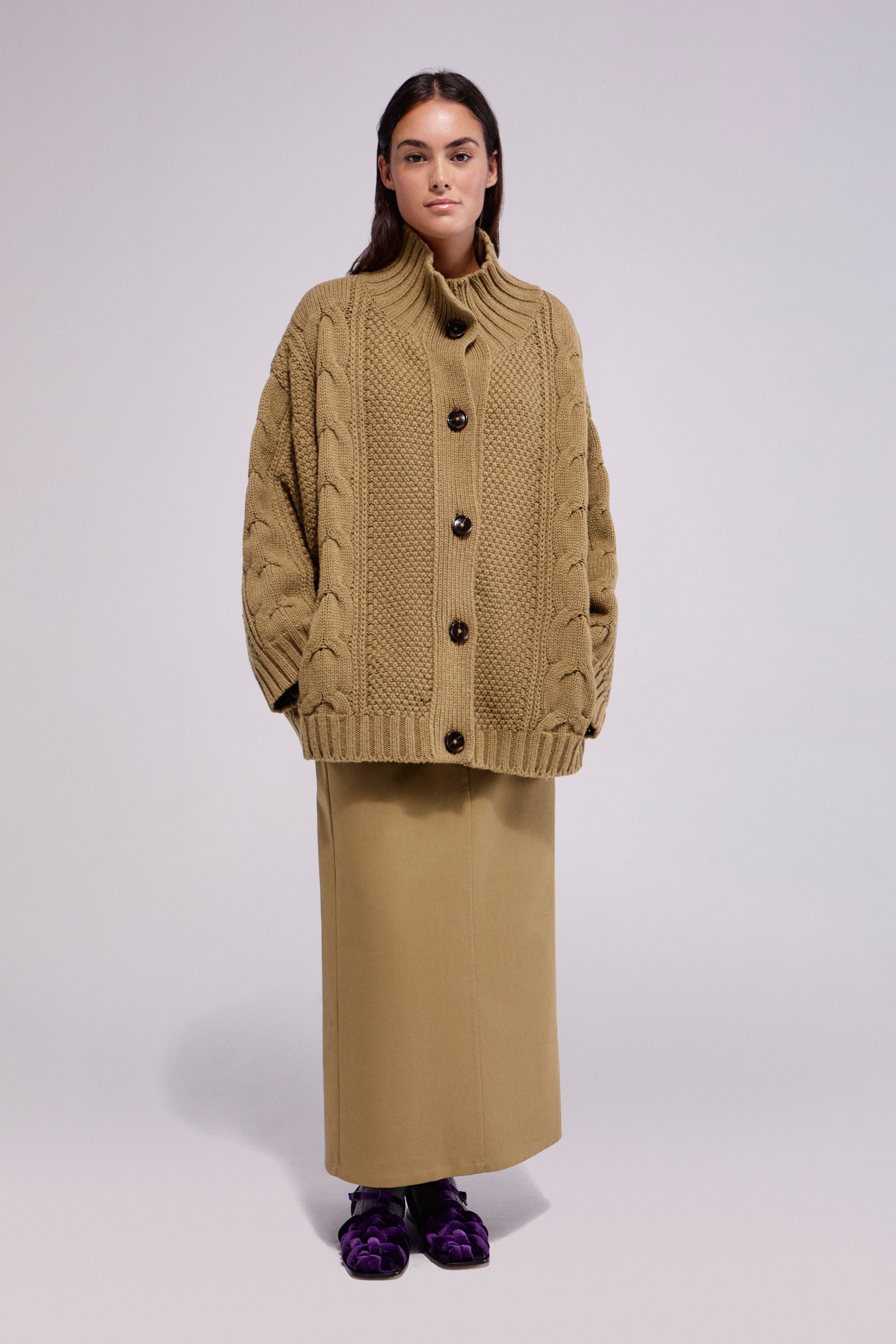 Wool-Cashmere Cardigan Khaki