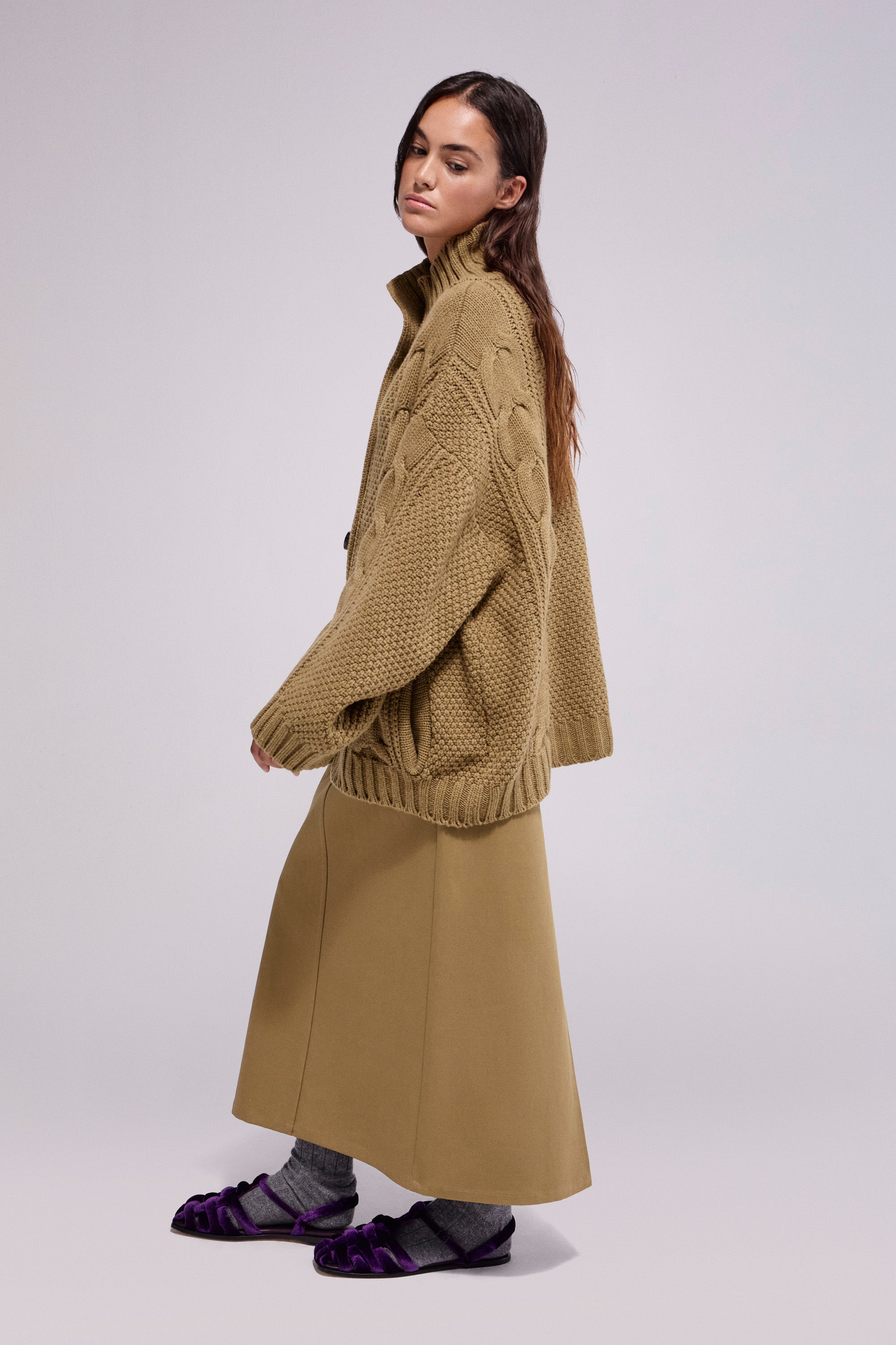 Wool-Cashmere Cardigan Khaki