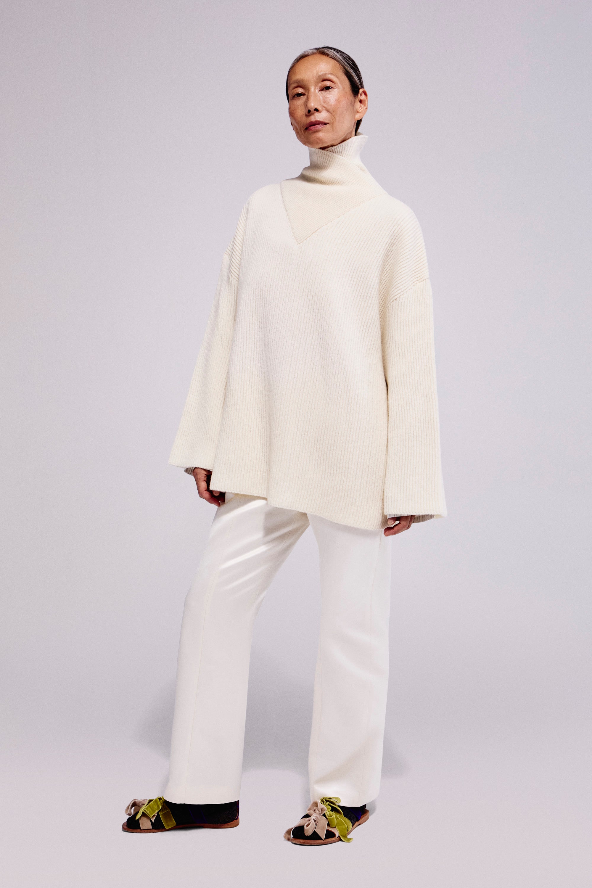 Wool Cross-Neck Sweater Natural