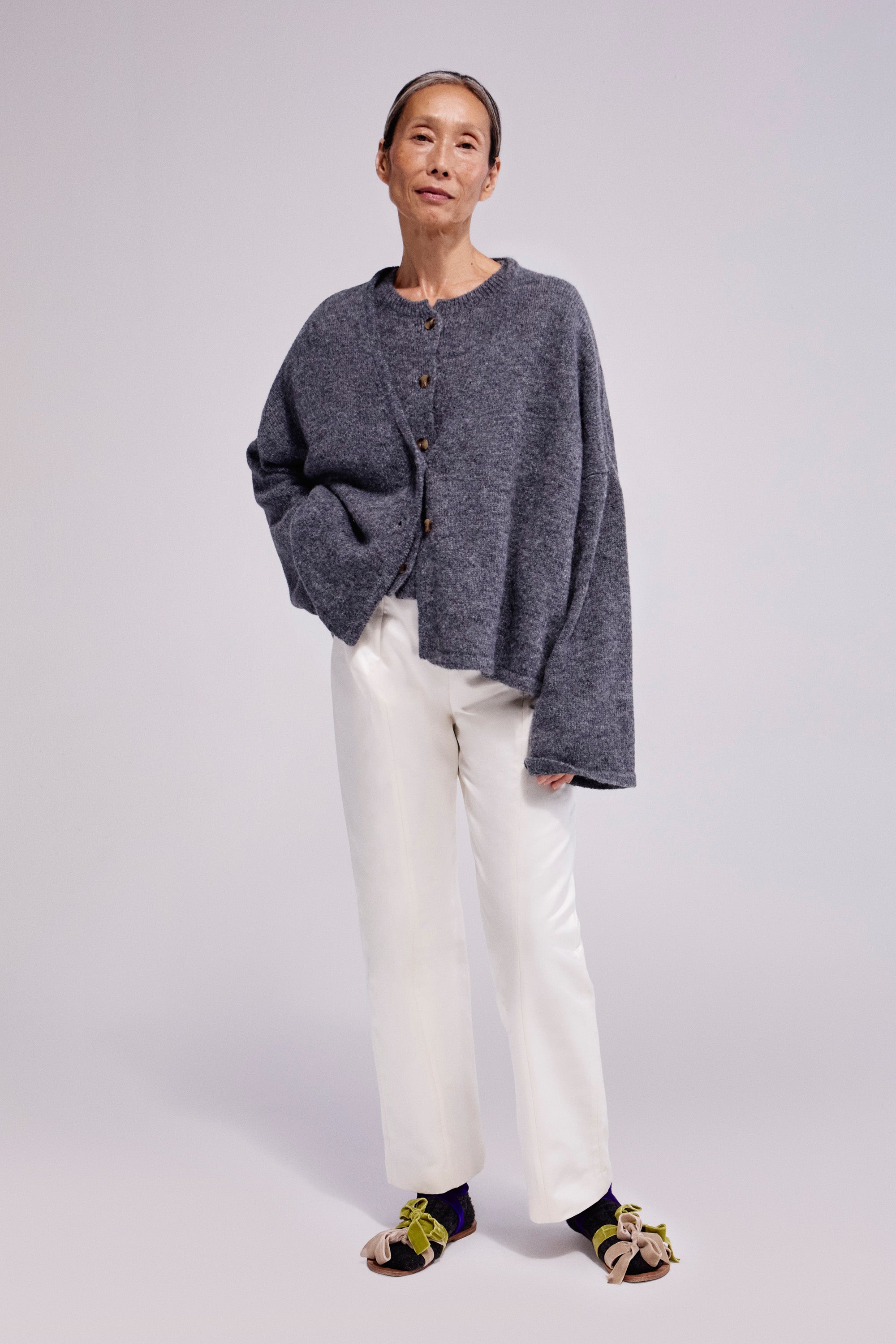 Baby Alpaca Cardigan Melange Dark Grey