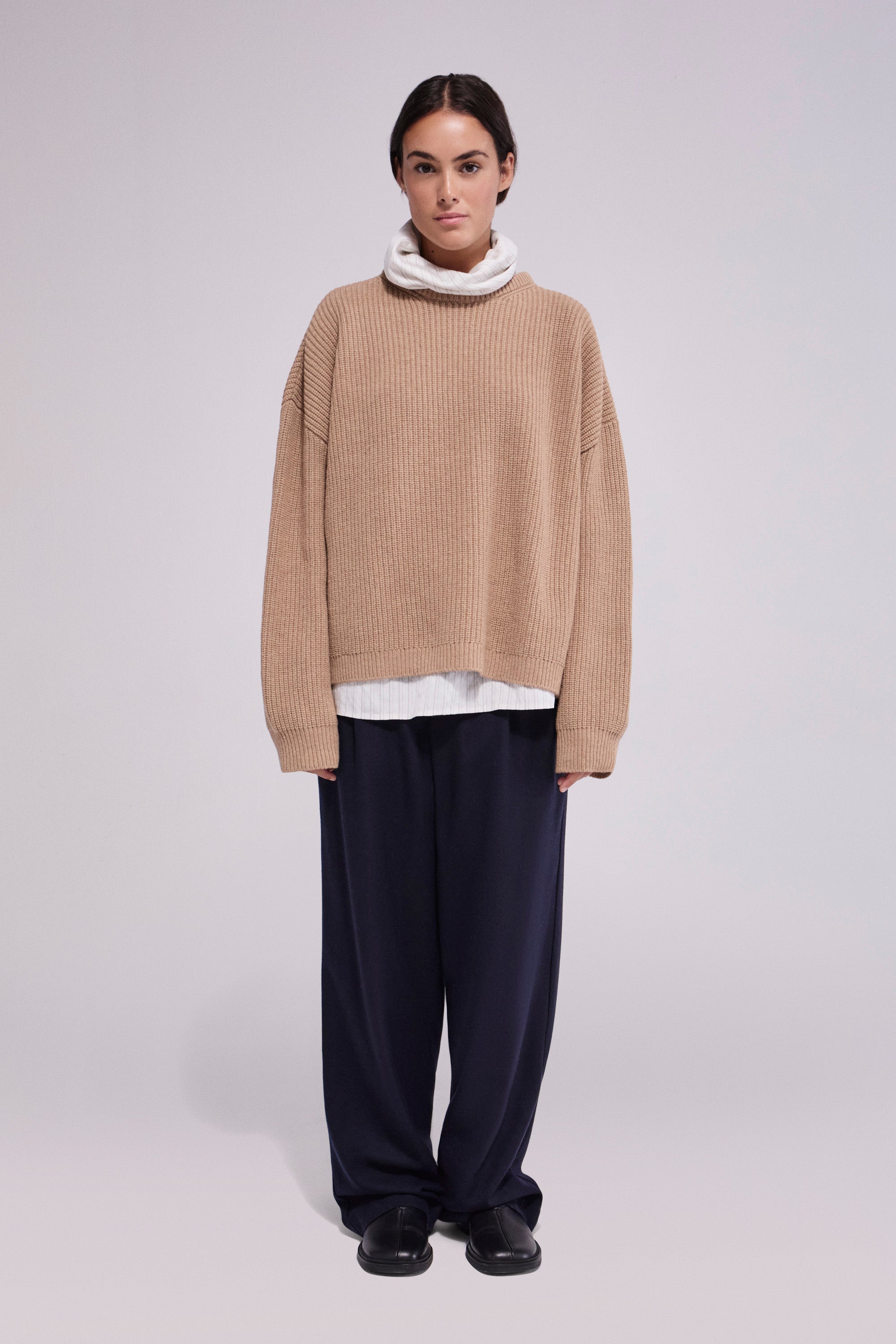 Wool-Cashmere Boxy Sweater Camel