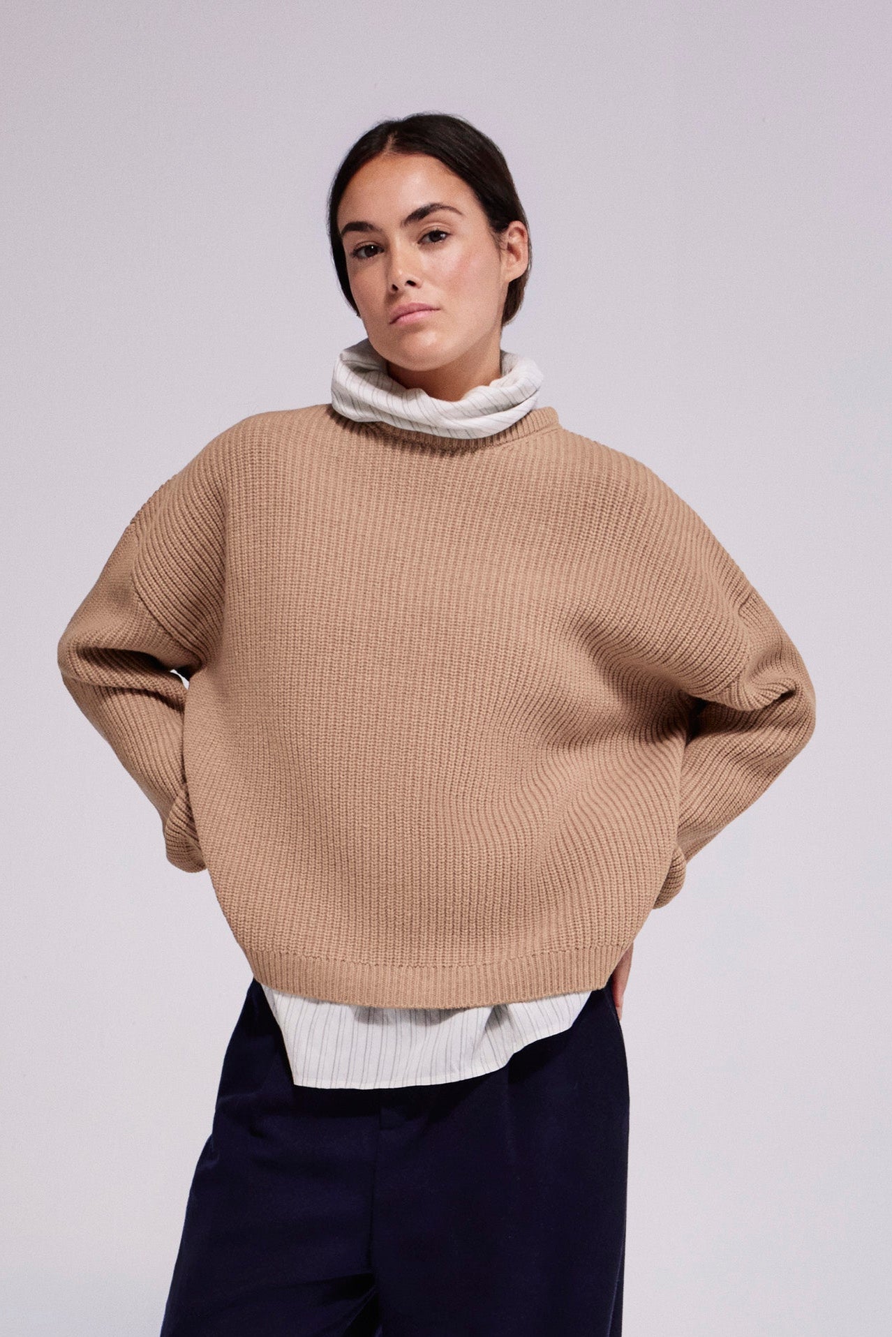 Wool-Cashmere Boxy Sweater Camel