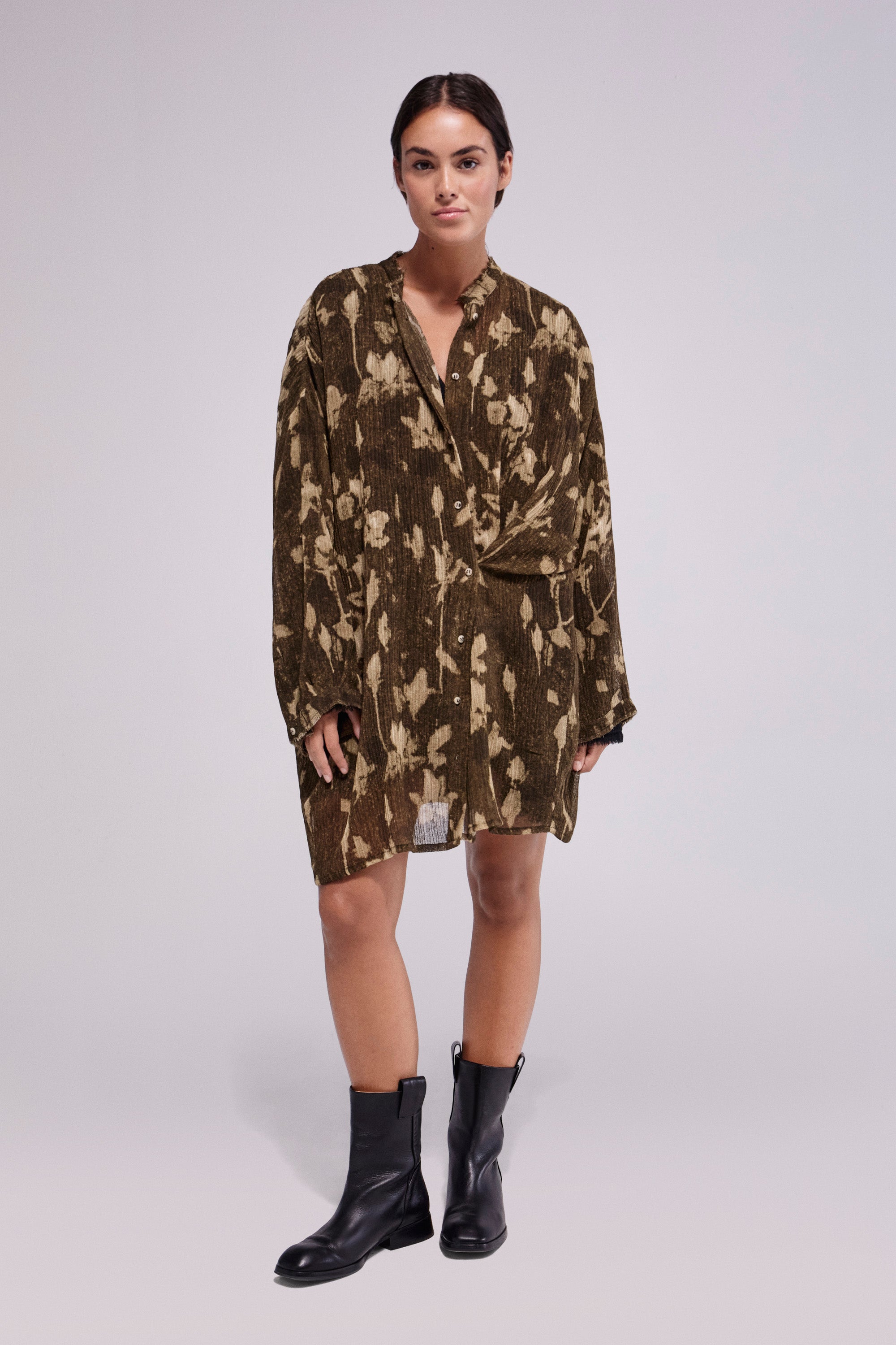 Vestido Lana Flores Chocolate