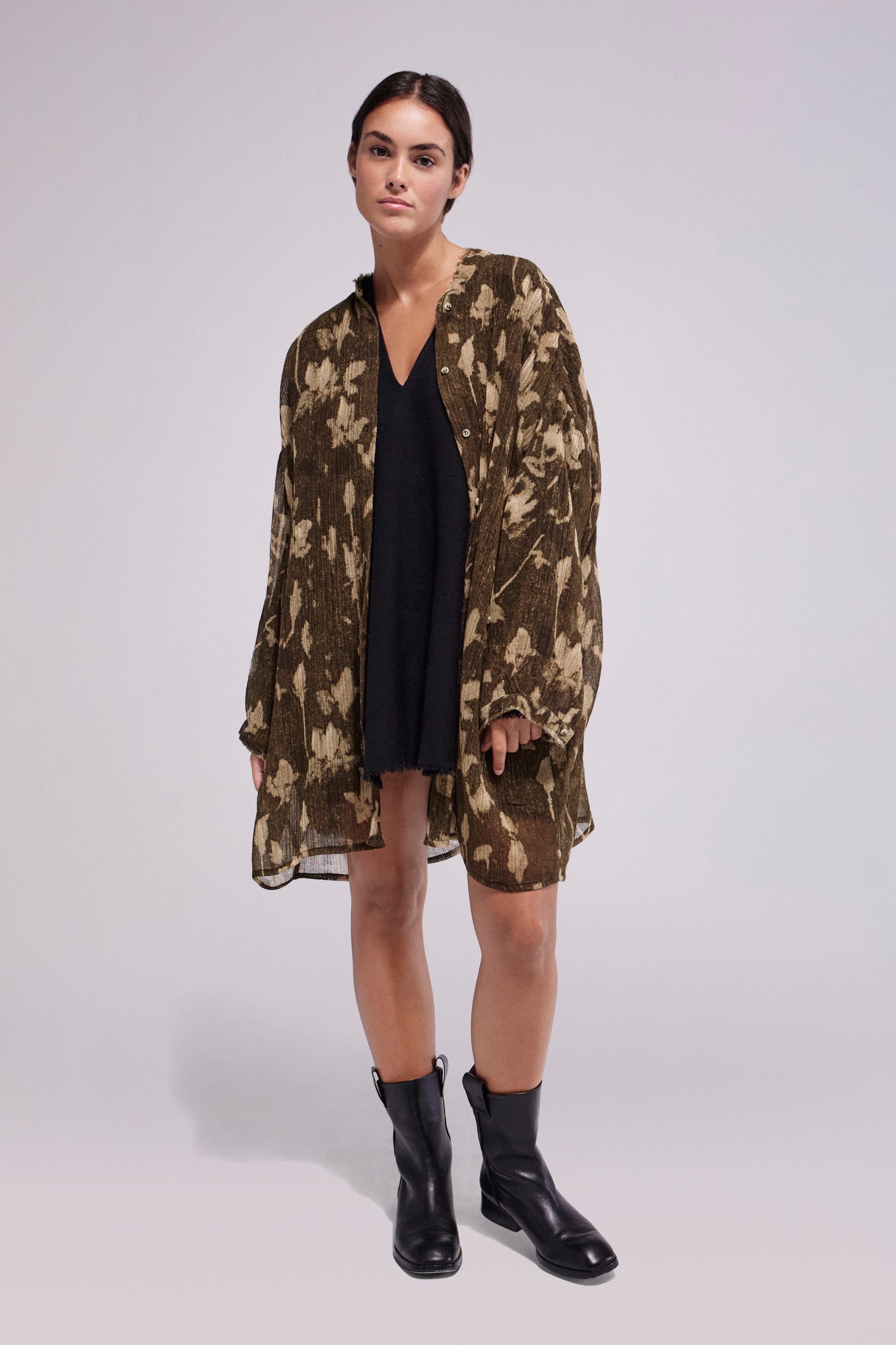 Vestido Lana Flores Chocolate