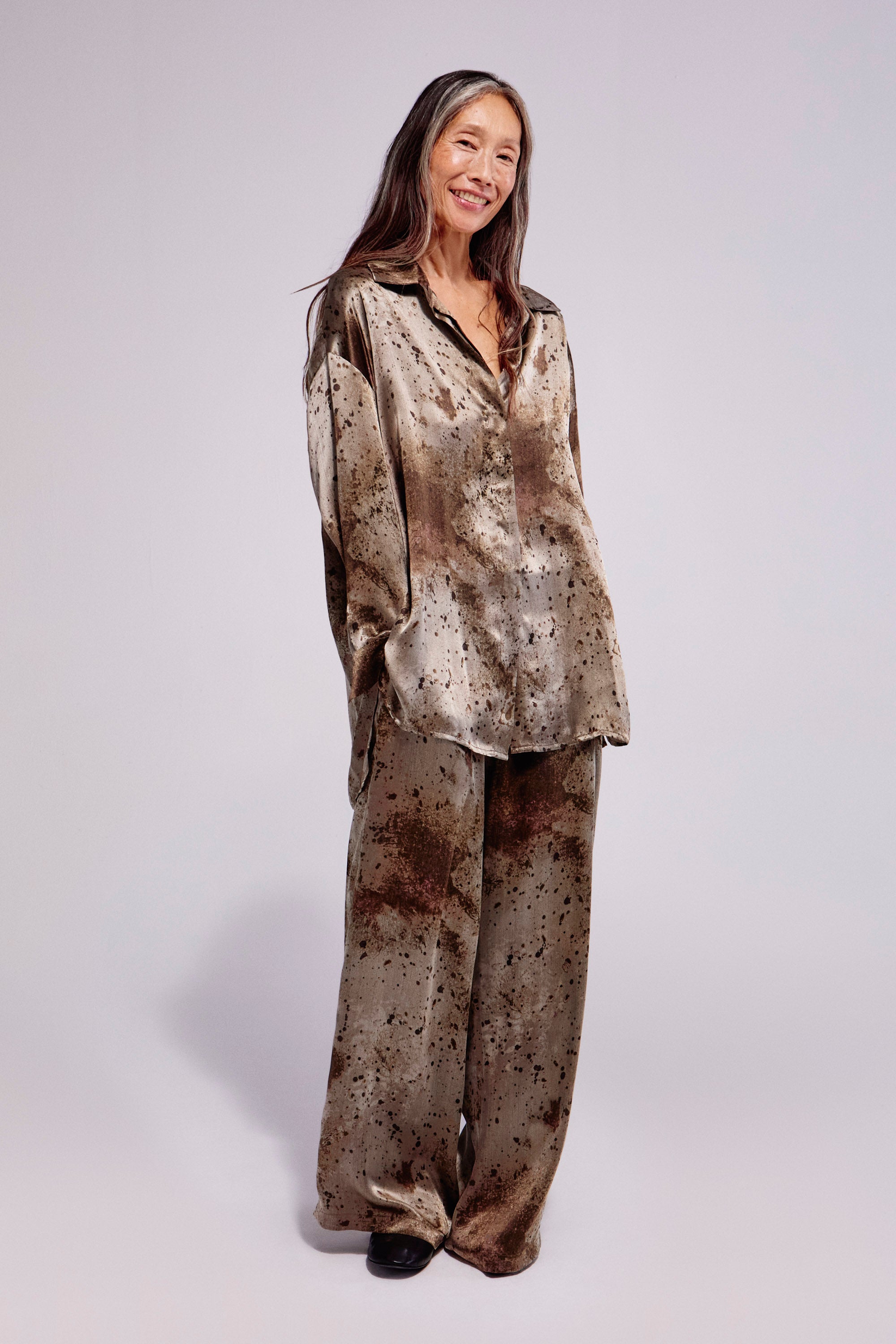 Silk Spot Pj Trousers  Pearl Grey