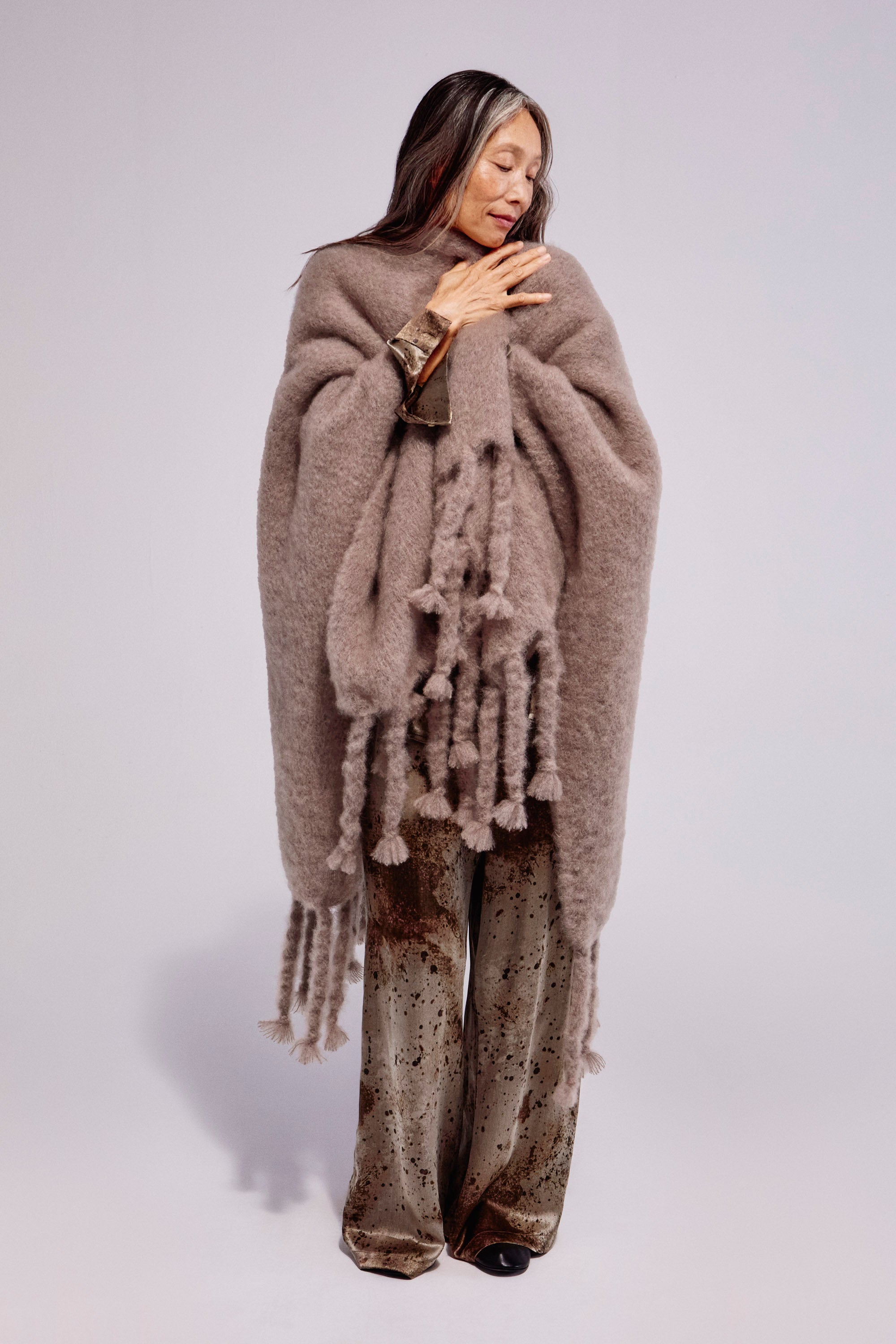 Mohair Poncho Grey Melange