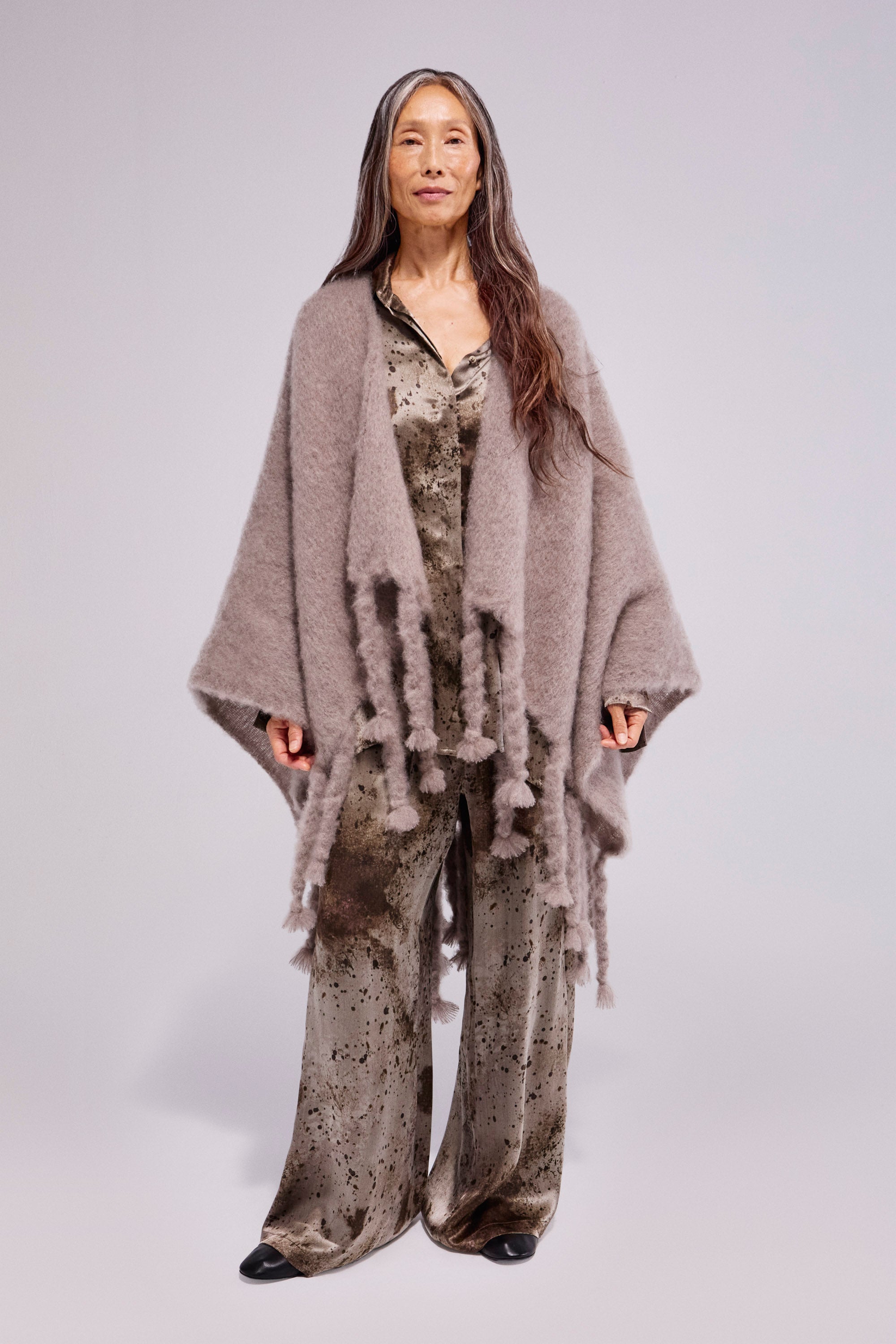 Mohair Poncho Grey Melange
